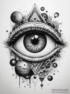Tattoo sketch узор в виде глаза с планетами,... - эскиз тату (№1758181881_0, 18.09.2025 07:51) — Tatufoto.com