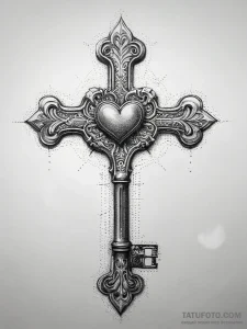 Tattoo sketch house key with a heart, tattoo... - эскиз тату (№1758182278_0, 18.09.2025 07:57) — Tatufoto.com
