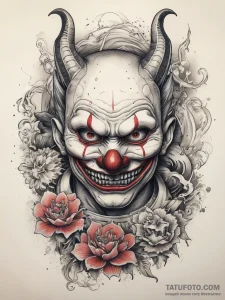 Tattoo sketch clown with a mask, tattoo flash... - эскиз тату (№1758183299_0, 18.09.2025 08:14) — Tatufoto.com
