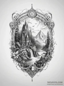 Tattoo sketch mystical land - эскиз тату (№1758185648_0, 18.09.2025 08:54) — Tatufoto.com