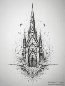 Tattoo sketch spire, tattoo line art, black a... - эскиз тату (№1758187419_0, 18.09.2025 09:23) — Tatufoto.com