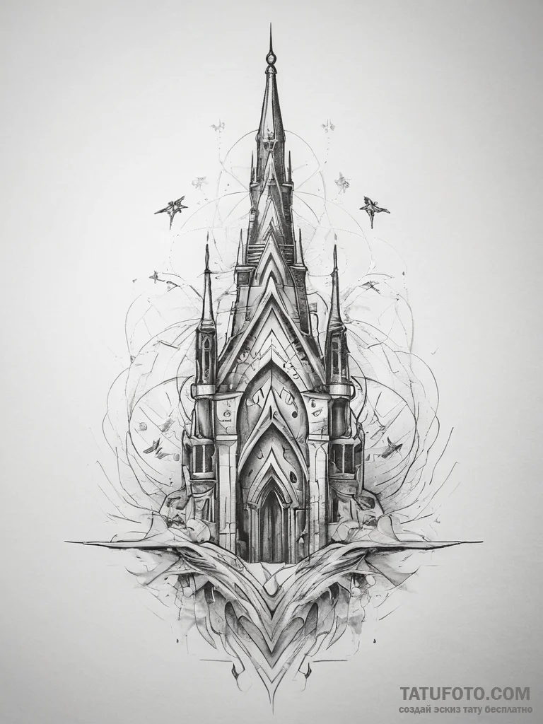 Tattoo sketch spire, tattoo line art, black a... - эскиз тату (№1758187419_0, 18.09.2025 09:23) — Tatufoto.com