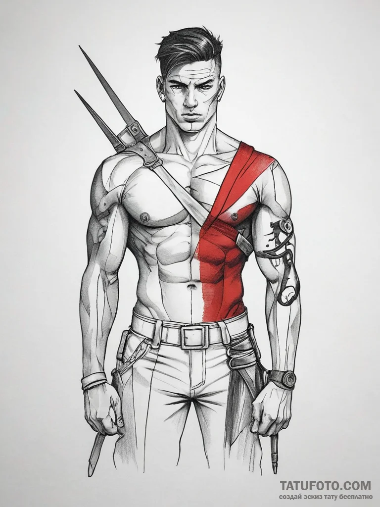 Tattoo sketch soldier with a scissors, ink il... - эскиз тату (№1758187616_0, 18.09.2025 09:26) — Tatufoto.com