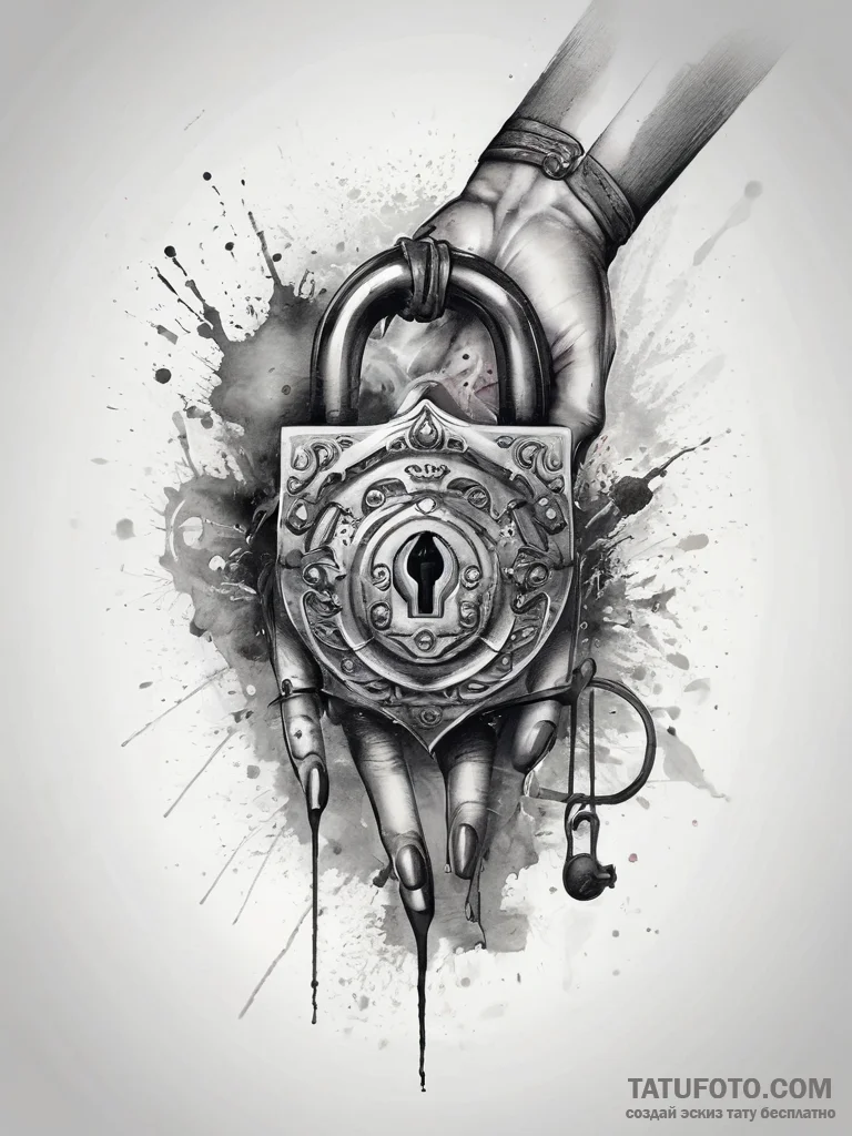 Tattoo hands with a lock, concept art for tat... - эскиз тату (№1758188209_0, 18.09.2025 09:36) — Tatufoto.com