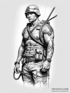 Tattoo sketch soldier with a rope - эскиз тату (№1758194887_0, 18.09.2025 11:28) — Tatufoto.com
