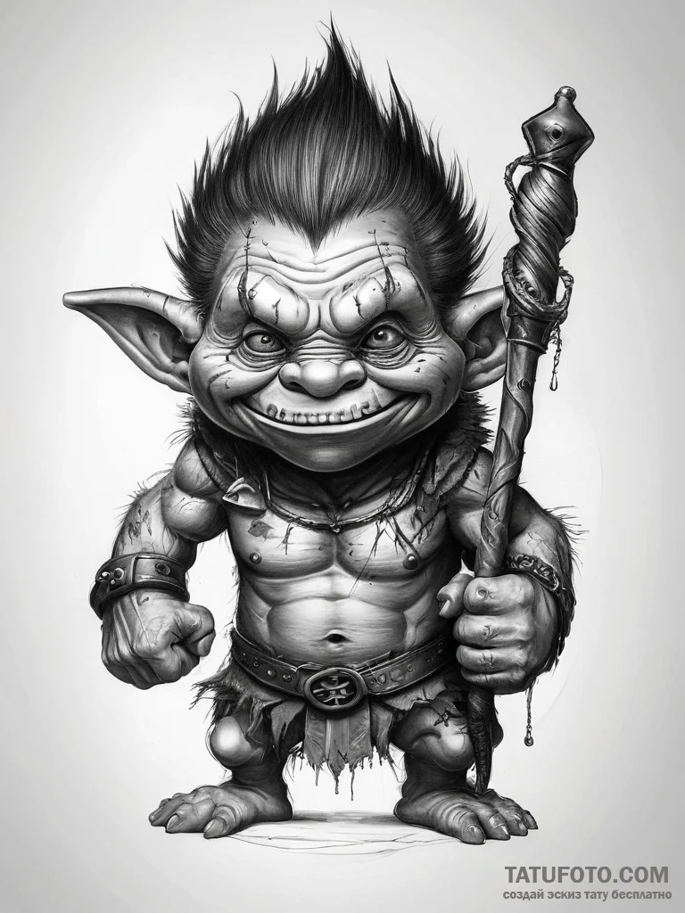 Tattoo sketch troll with a club - эскиз тату (№1758195277_0, 18.09.2025 11:34) — Tatufoto.com