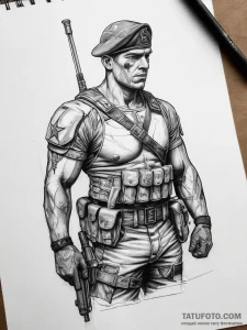 Tattoo sketch soldier with a paper - эскиз тату (№1758195671_0, 18.09.2025 11:41) — Tatufoto.com