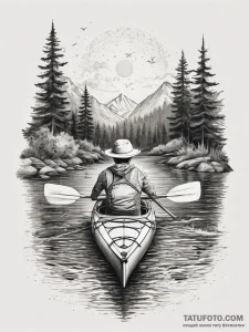 Tattoo sketch kayaking on a river, ink illust... - эскиз тату (№1758197605_0, 18.09.2025 12:13) — Tatufoto.com