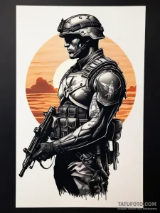 Tattoo sketch soldier's silhouette against th... - эскиз тату (№1758198418_0, 18.09.2025 12:26) — Tatufoto.com
