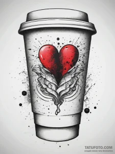 Tattoo sketch coffee cup with a heart, concep... - эскиз тату (№1758201022_0, 18.09.2025 13:10) — Tatufoto.com