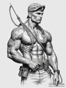 Tattoo sketch soldier with a rope, artistic t... - эскиз тату (№1758201605_0, 18.09.2025 13:20) — Tatufoto.com