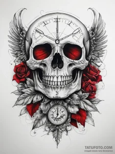 Tattoo sketch череп с часами, tattoo drawing... - эскиз тату (№1758202630_0, 18.09.2025 13:37) — Tatufoto.com