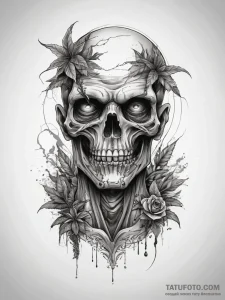 Tattoo sketch zombie with a plant, artistic t... - эскиз тату (№1758203213_0, 18.09.2025 13:46) — Tatufoto.com