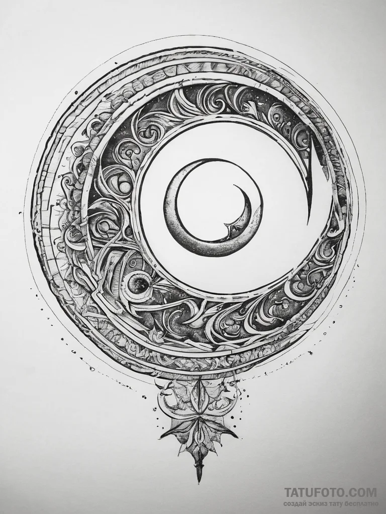Tattoo sketch slavic spiral with a moon, ink... - эскиз тату (№1758205343_0, 18.09.2025 14:22) — Tatufoto.com