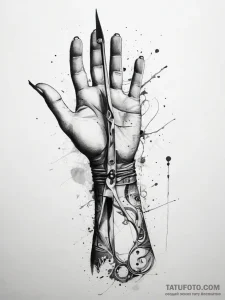 Tattoo sketch hands with a scissors, concept... - эскиз тату (№1758206507_0, 18.09.2025 14:41) — Tatufoto.com