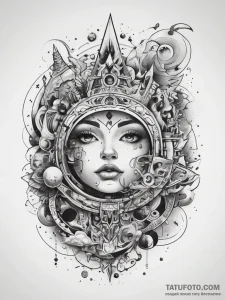 Tattoo sketch cosmic scene, tattoo line art,... - эскиз тату (№1758209635_0, 18.09.2025 15:33) — Tatufoto.com