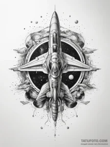 Tattoo sketch cosmic plane - эскиз тату (№1758210606_0, 18.09.2025 15:50) — Tatufoto.com
