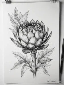 Tattoo sketch protea neriifolia, concept art... - эскиз тату (№1758211973_0, 18.09.2025 16:12) — Tatufoto.com
