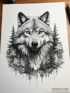 Tattoo sketch realistic волк в лесу, tattoo f... - эскиз тату (№1758258635_0, 19.09.2025 05:10) — Tatufoto.com