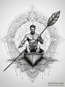 Tattoo sketch rowing a person with an oar, in... - эскиз тату (№1758261180_0, 19.09.2025 05:53) — Tatufoto.com