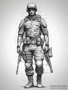 Tattoo sketch soldier with a pen, artistic ta... - эскиз тату (№1758267609_0, 19.09.2025 07:40) — Tatufoto.com