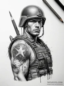 Tattoo sketch soldier with a pencil - эскиз тату (№1758269173_0, 19.09.2025 08:06) — Tatufoto.com