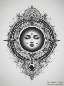Tattoo sketch узор в виде солнечного затмения... - эскиз тату (№1758270941_0, 19.09.2025 08:35) — Tatufoto.com