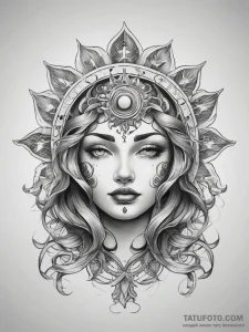 Tattoo sketch sun with a face, concept art fo... - эскиз тату (№1758277288_0, 19.09.2025 10:21) — Tatufoto.com