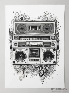 Tattoo sketch 1980s cassette tape with a boom... - эскиз тату (№1758284857_0, 19.09.2025 12:27) — Tatufoto.com