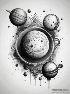 Tattoo sketch узор с планетами, ink illustrat... - эскиз тату (№1758285826_0, 19.09.2025 12:43) — Tatufoto.com