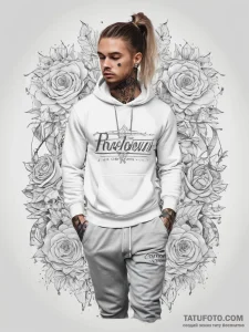 Tattoo sketch tracksuit with a quote - эскиз тату (№1758286023_0, 19.09.2025 12:47) — Tatufoto.com