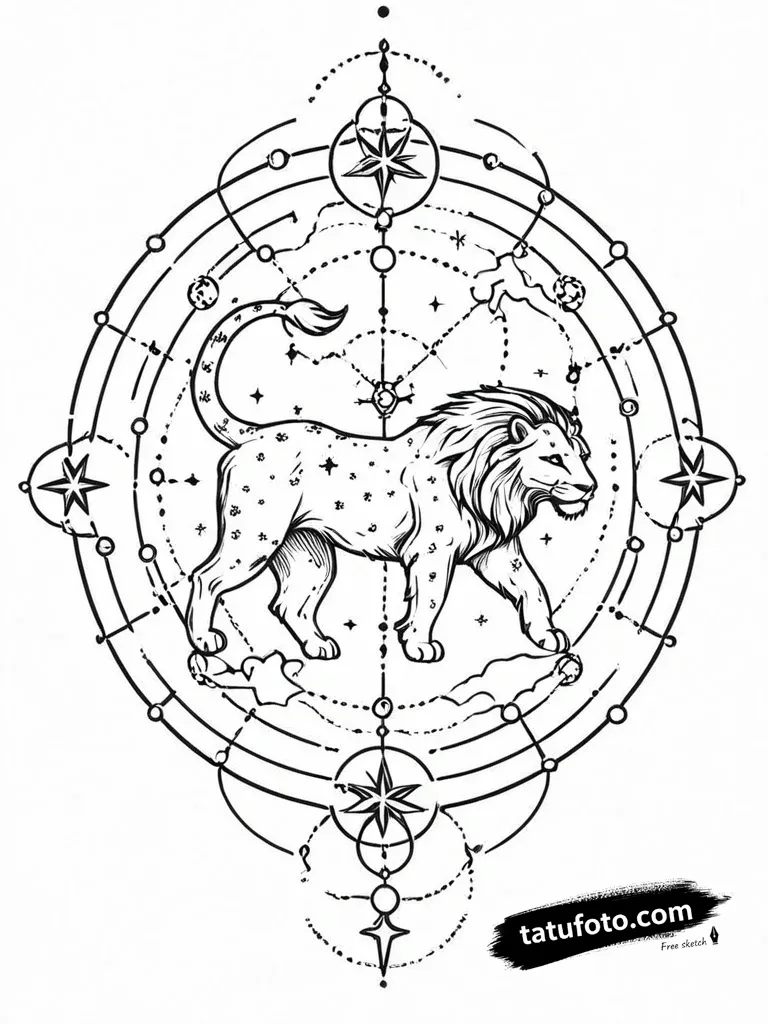 Эскиз тату Лев: Зодиакальная графика — Мастер №2 — 18.11.2025 07-23