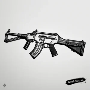 Тату-эскиз АК-47 в стиле дотворк, монохромный, высокая детализация. Изолированный эскиз татуировки.