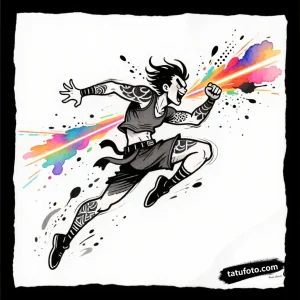 Tattoo sketch, stitch jumping with laser beams, ac - Квин +Надписи - Автогенерация [5db8cc]