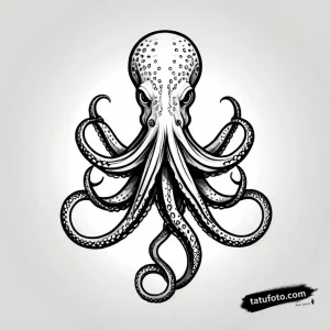 Тату-эскиз осьминога, обхватывающего винтажный микрофон, выполненный в стиле дотворк и минимализма.