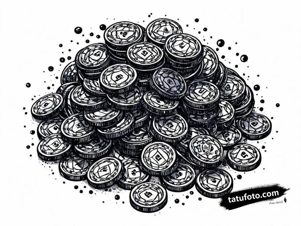 Эскиз тату: Стопка игровых жетонов в блэкворк — Мастер №2 — 24.11.2025 11-28