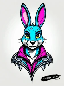 Тату-эскиз Judy Hopps из Zootopia в стиле New School с яркими неоновыми цветами и элементами граффити.