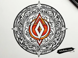Тату-эскиз руны Оуд в стиле Old School Traditional American Tattoo, яркие цвета, четкие линии.