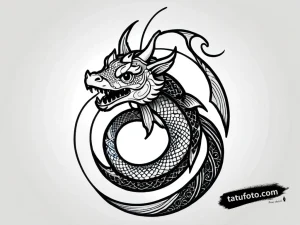 Эскиз татуировки дракона в традиционном японском стиле Irezumi, выполненный четкими линиями и детальной проработкой.