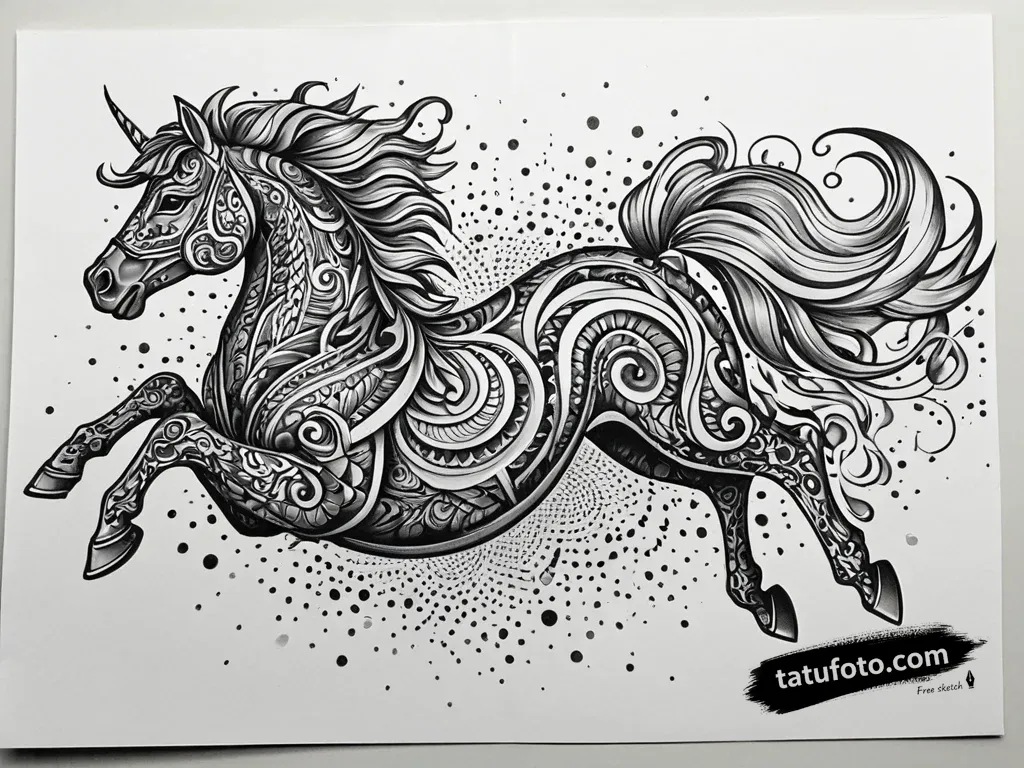 Tattoo sketch, dash jumping over obstacles, lively — Джагер Простой — Автогенерация [b9e67e]