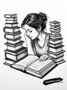 Tat tattoo sketch, college student girl studying w - Джагер Мини - Автогенерация [25a7de]