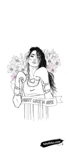 Эскиз татуировки девушки-боксера в цветах с надписью 'Fight Like A Girl'. Стиль графика.