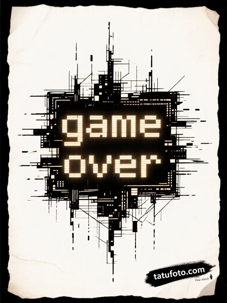 Эскиз тату: «Game Over» в стиле глитч-арт — Мастер №3 — 14.12.2025 01-57