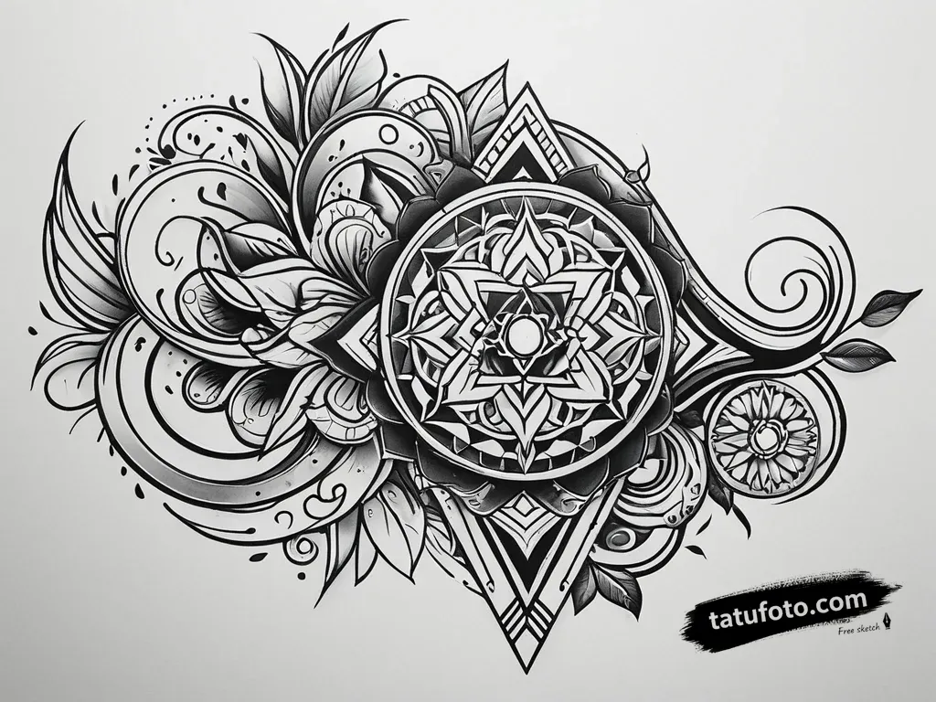 Эскиз тату: Геометрическая волна в стиле мандалы — Мастер №1 — 14.12.2025 03-17