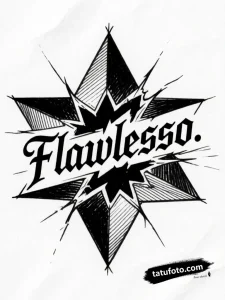 Эскиз татуировки "Flawless Victory" в стиле блэкворк, разрушающий геометрическую фигуру.