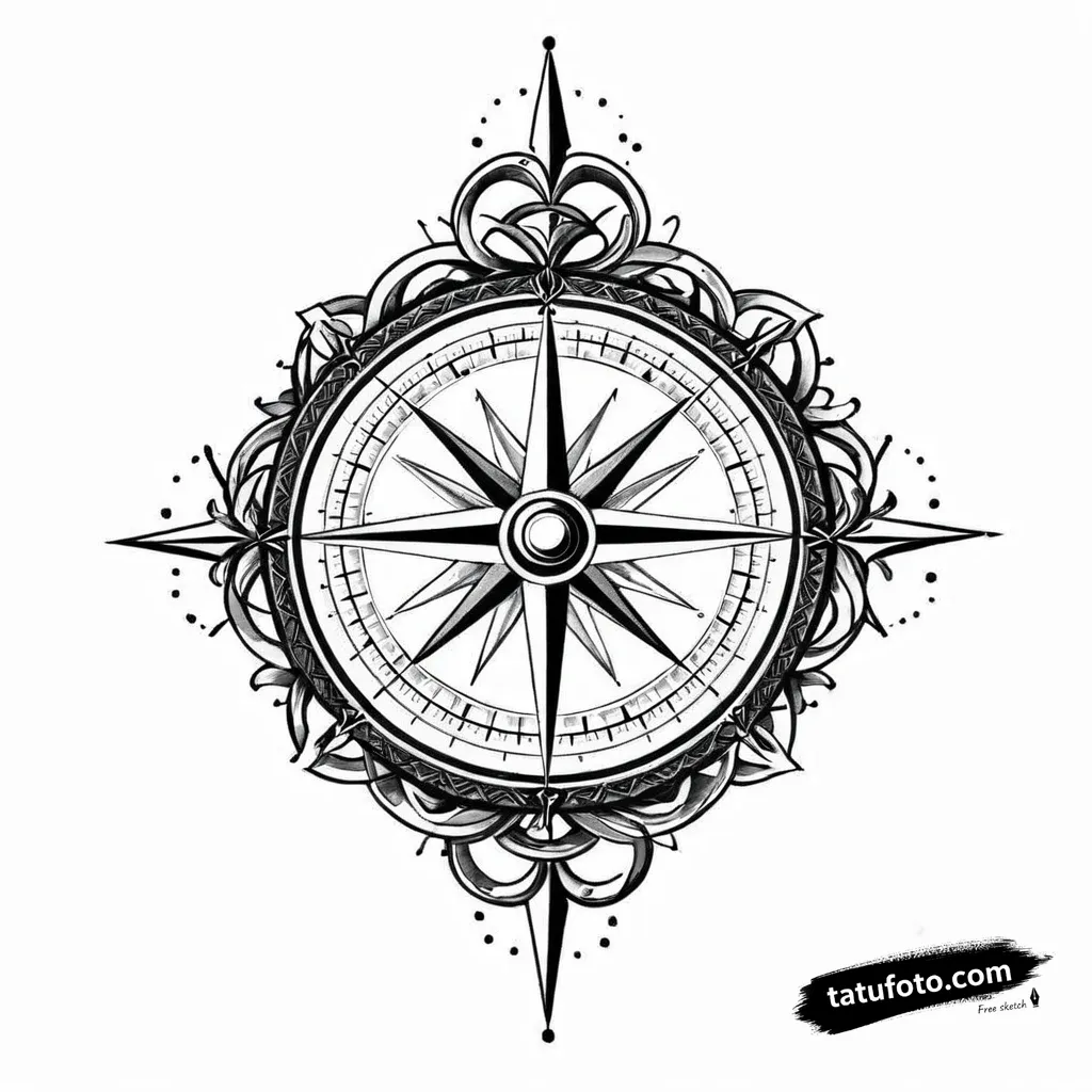 Эскиз тату компаса: Blackwork с алым акцентом — Мастер №2 — 17.12.2025 16-20