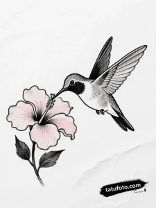 Tattoo sketch, delicate colibri bird feeding on hi - Квин +Надписи - Автогенерация [af055a]