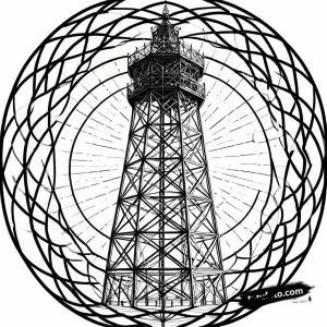 Тату-эскиз Шуховской башни с геометрическим орнаментом, выполненный в стиле минимализм, с четкими линиями.