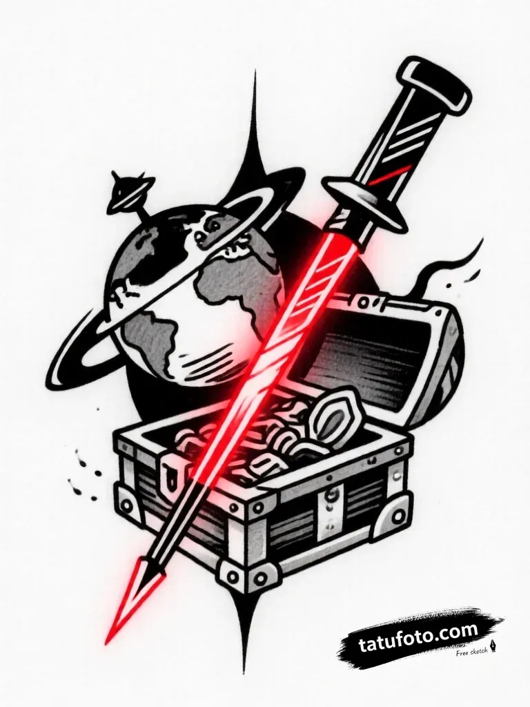 Tattoo sketch, treasure planet compass with glowin — Квин +Надписи — Автогенерация [15abb6]
