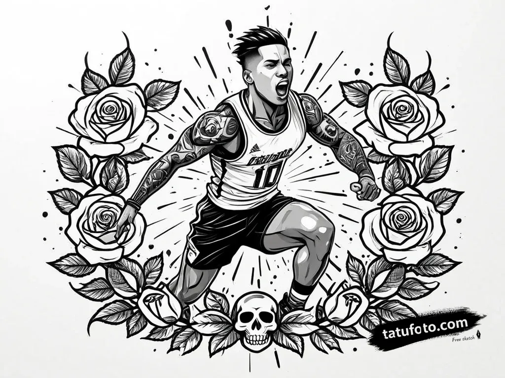 Tat tattoo sketch, sprinter breaking through finis — Джагер Мини — Автогенерация [8f4df0]